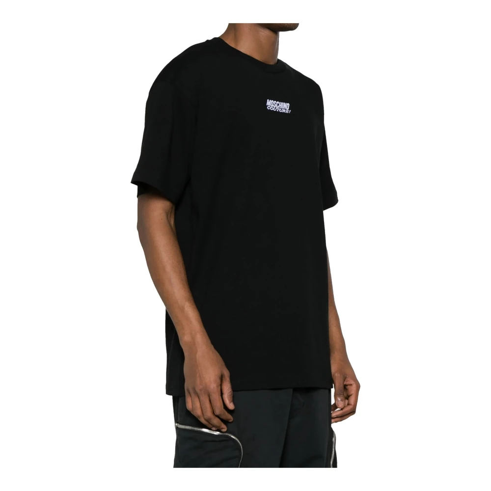 Moschino Geborduurd katoenen T-shirt met logodetail Black Heren