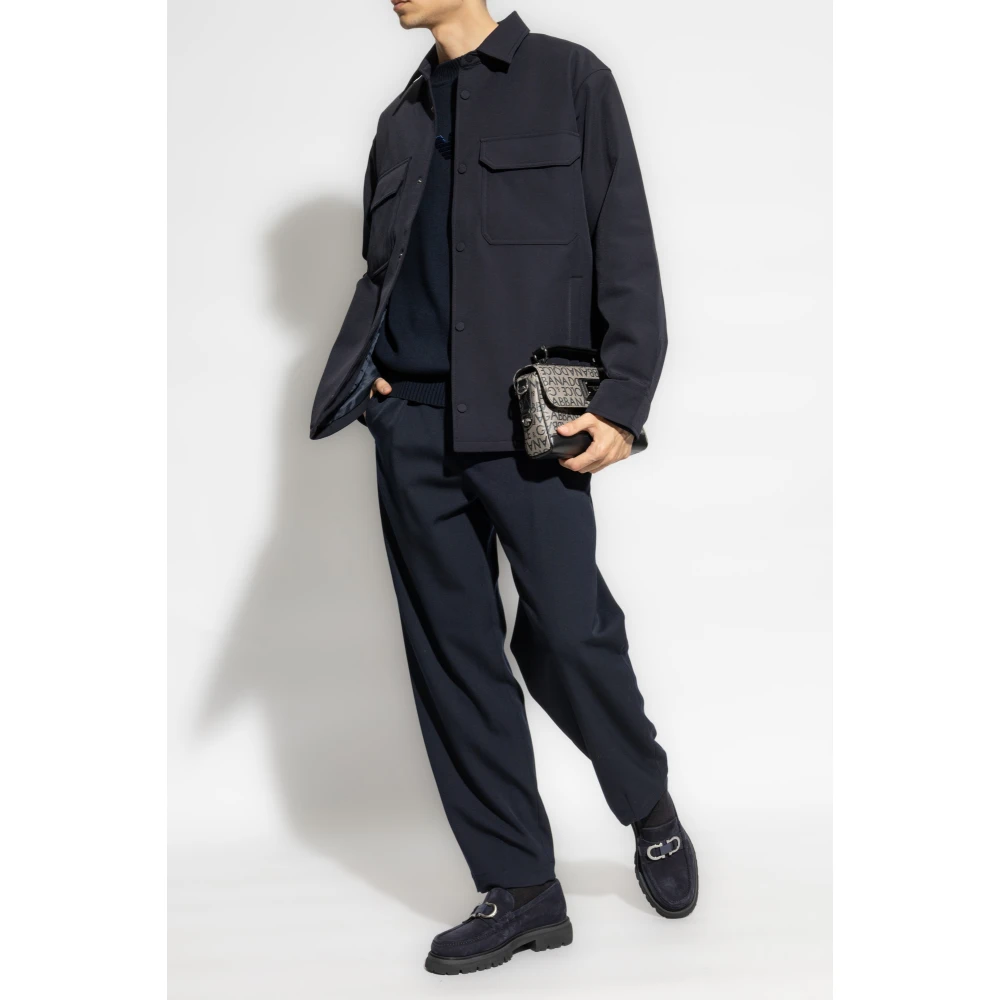 Emporio Armani Trui met logo en fluwelen afwerking Blue Heren