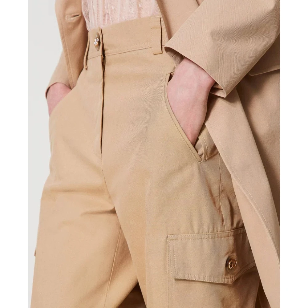 Twinset Cargo Gabardine Katoenen Broek Beige Dames