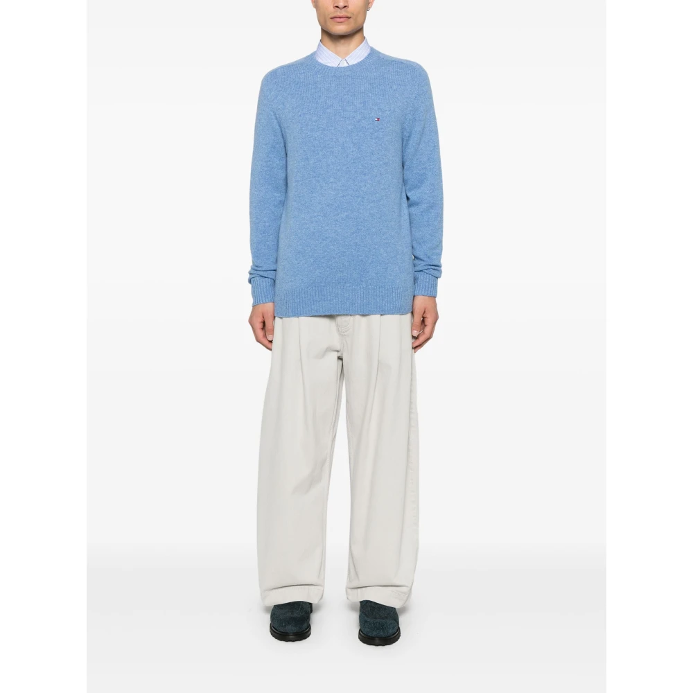 Tommy Hilfiger Blauwe Lamswol Crew Neck Trui Blue Heren