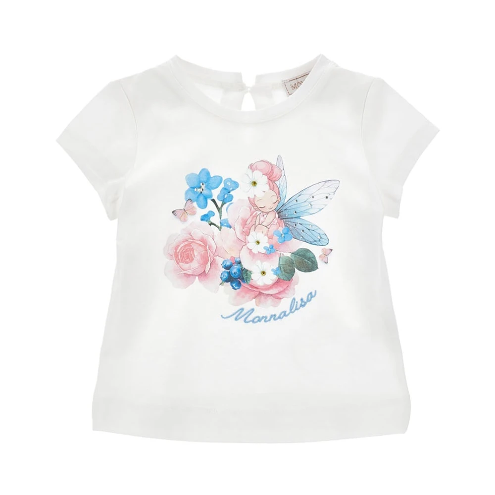Monnalisa Girls White Cotton Jersey T-Shirt - Kids Short Sleeve T-Shirts - 18 M - Kids
