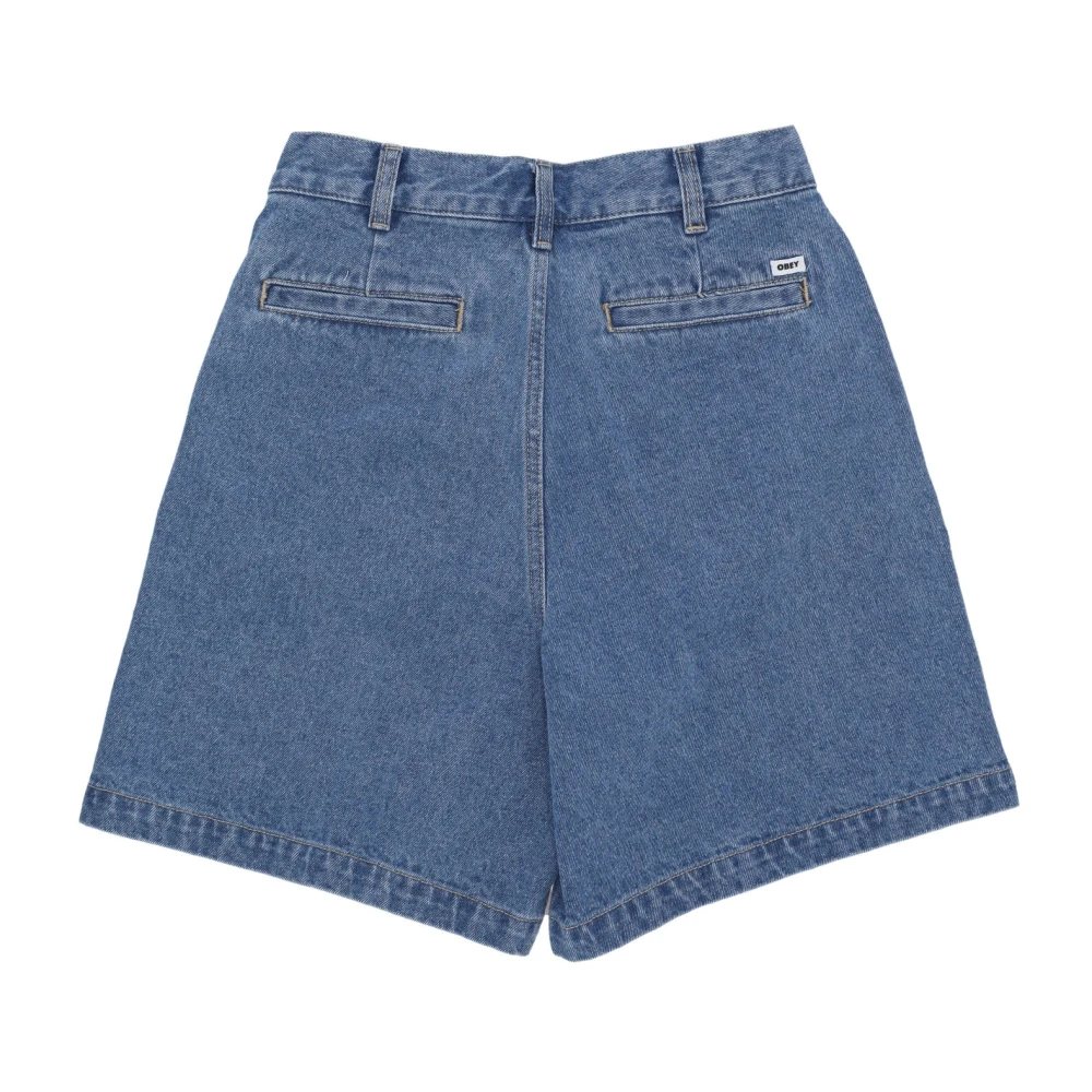 Obey Geplooide Korte Jeans Licht Indigo Blue Dames