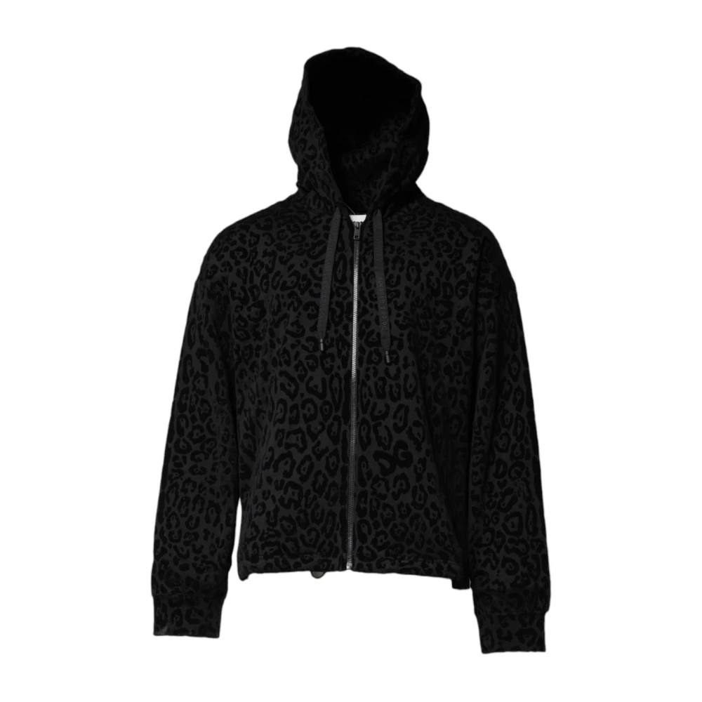 Dolce & Gabbana Men's Black Zip-Throughs, Xl, Leopard Print Zipup Hoodie