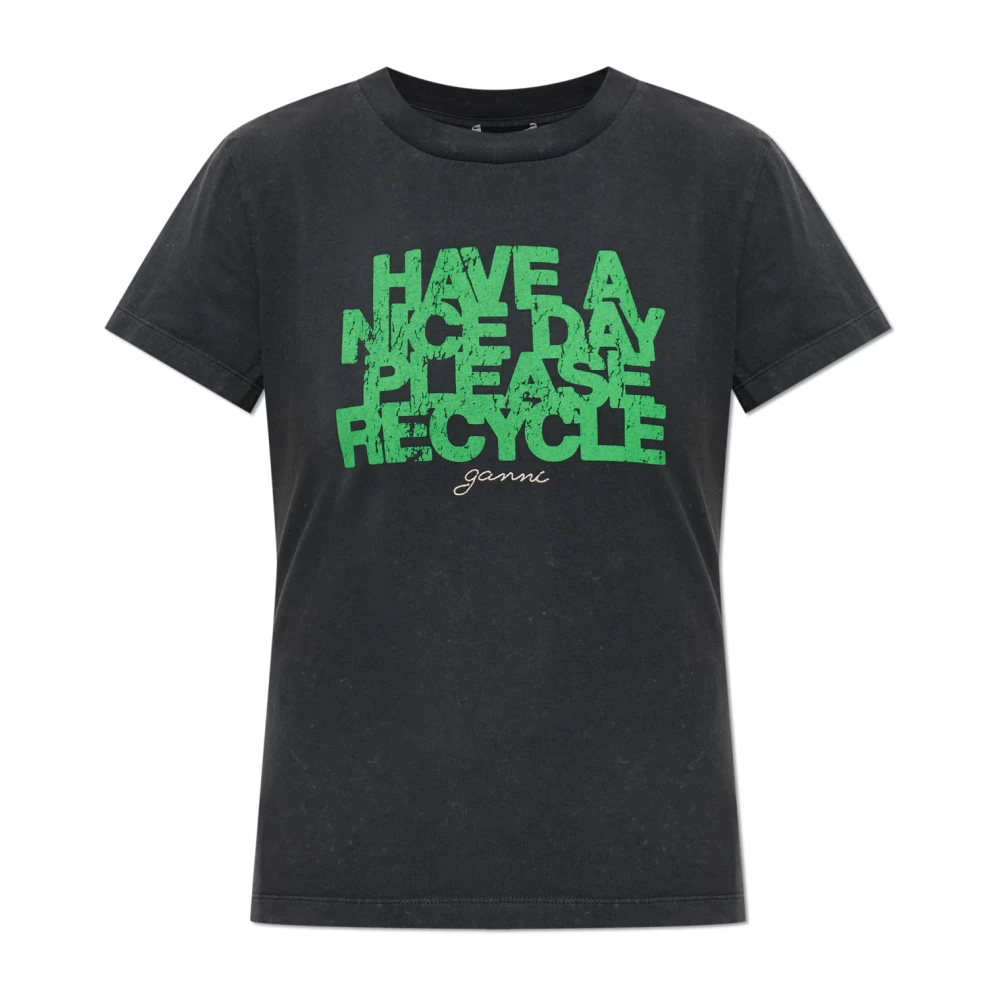 Ganni Black T-Shirts, Female, L, Printed T-Shirt