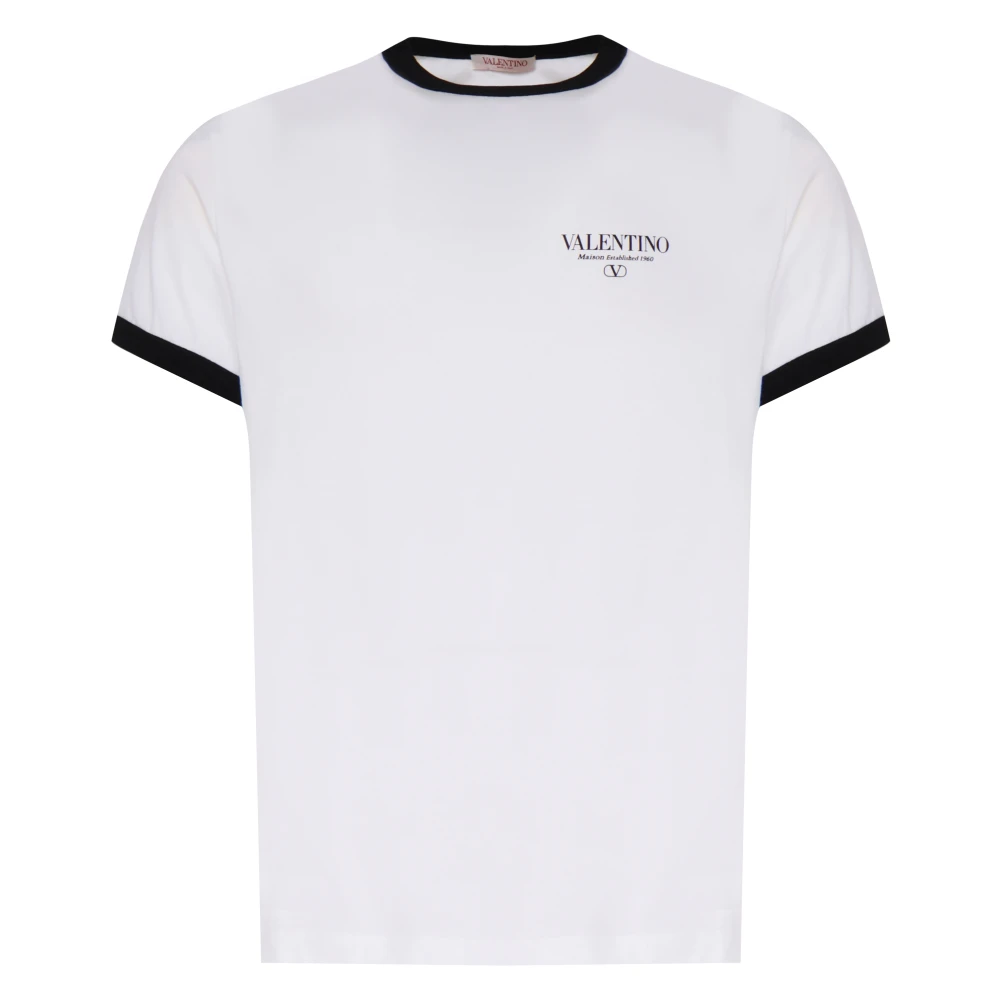 Valentino Garavani Contrast Rand Logo T-shirt Wit Zwart White Heren