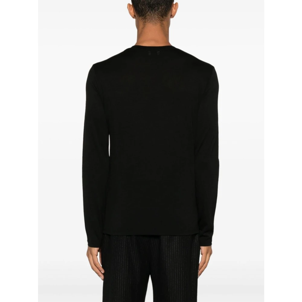 Saint Laurent Zwart T-shirt van woljersey met geborduurd logo Black Heren