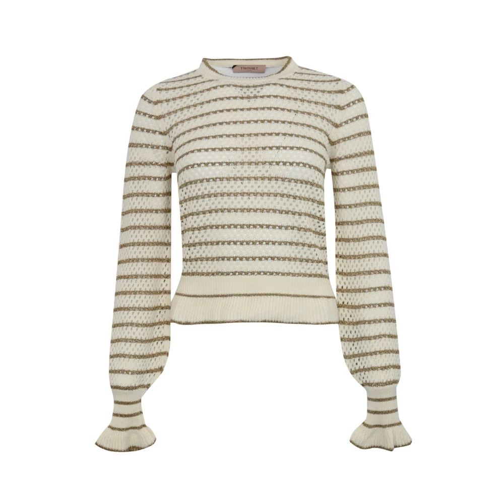 Twinset Women's Beige Mesh Sweater With Lurex Stripes