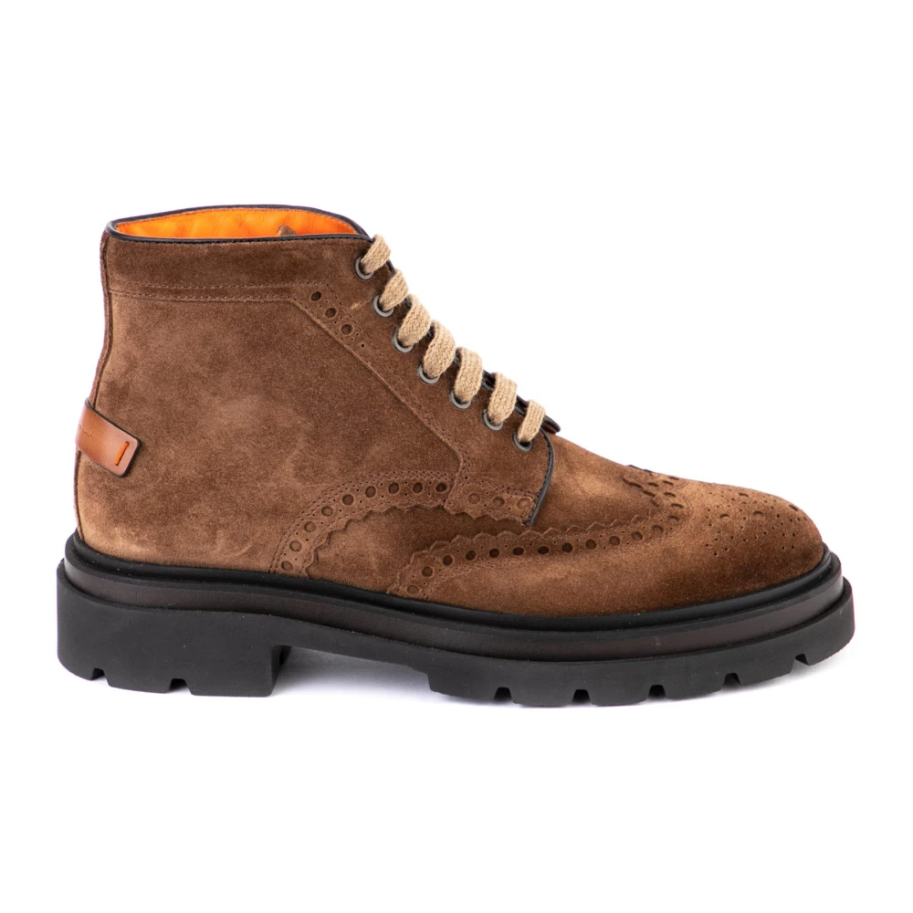 Santoni Men's Brown Lace-Up Boots, 8 Uk, Suede Lace-Up Ankle Boots