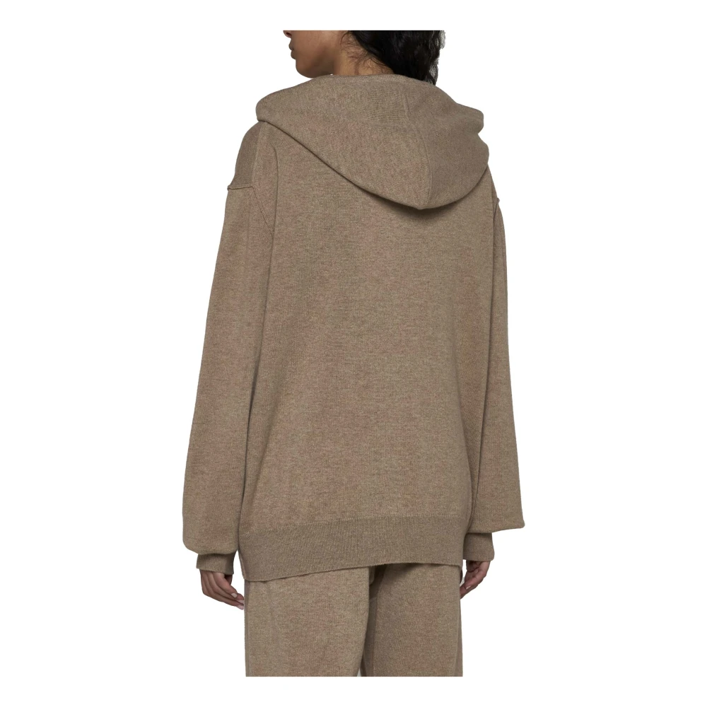 Maison Margiela Ribgebreide Trui met Trekkoord Capuchon Brown Dames