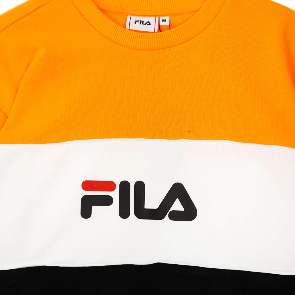 Fila Heren Lichtgewicht Crewneck Sweatshirt Zwart Oranje Wit Multicolor Heren