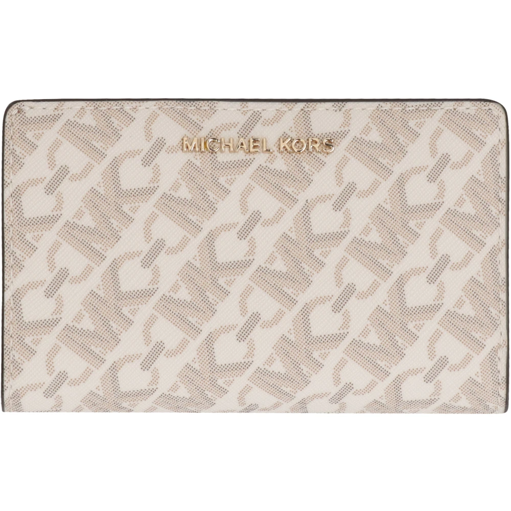 Michael Kors Portemonnee van Logo Print Stof met Drukknoopsluiting Beige Dames