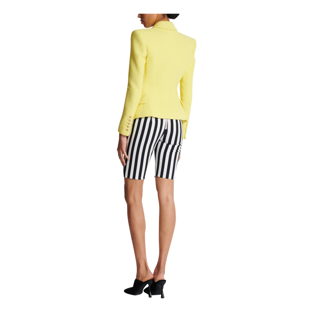 Balmain 6-knoops dubbele crêpe tweekleurige jas Yellow Dames