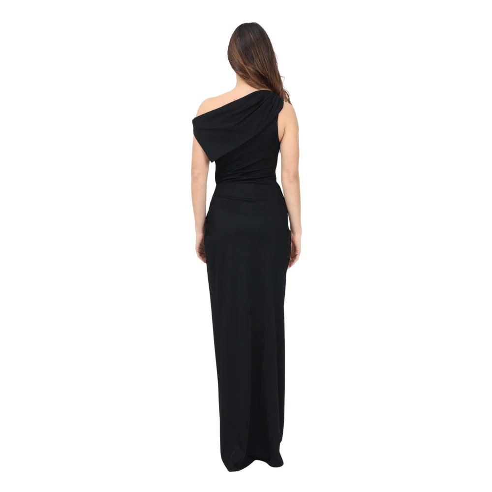 Elisabetta Franchi Zwarte lange jurk met asymmetrische halslijn Black Dames