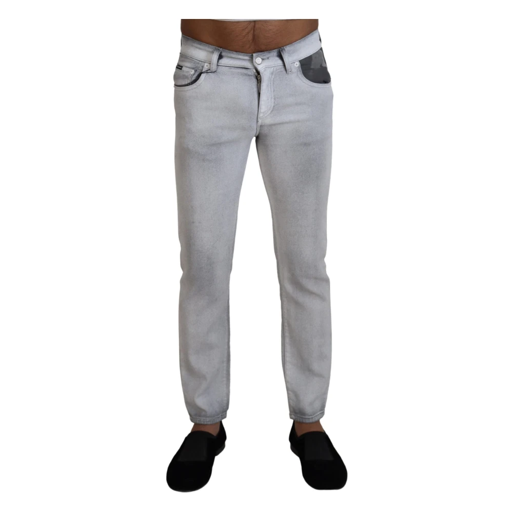 Dolce & Gabbana Men's Gray Washed Skinny Denim Jeans - Slim Fit Jeans - S - Jeans
