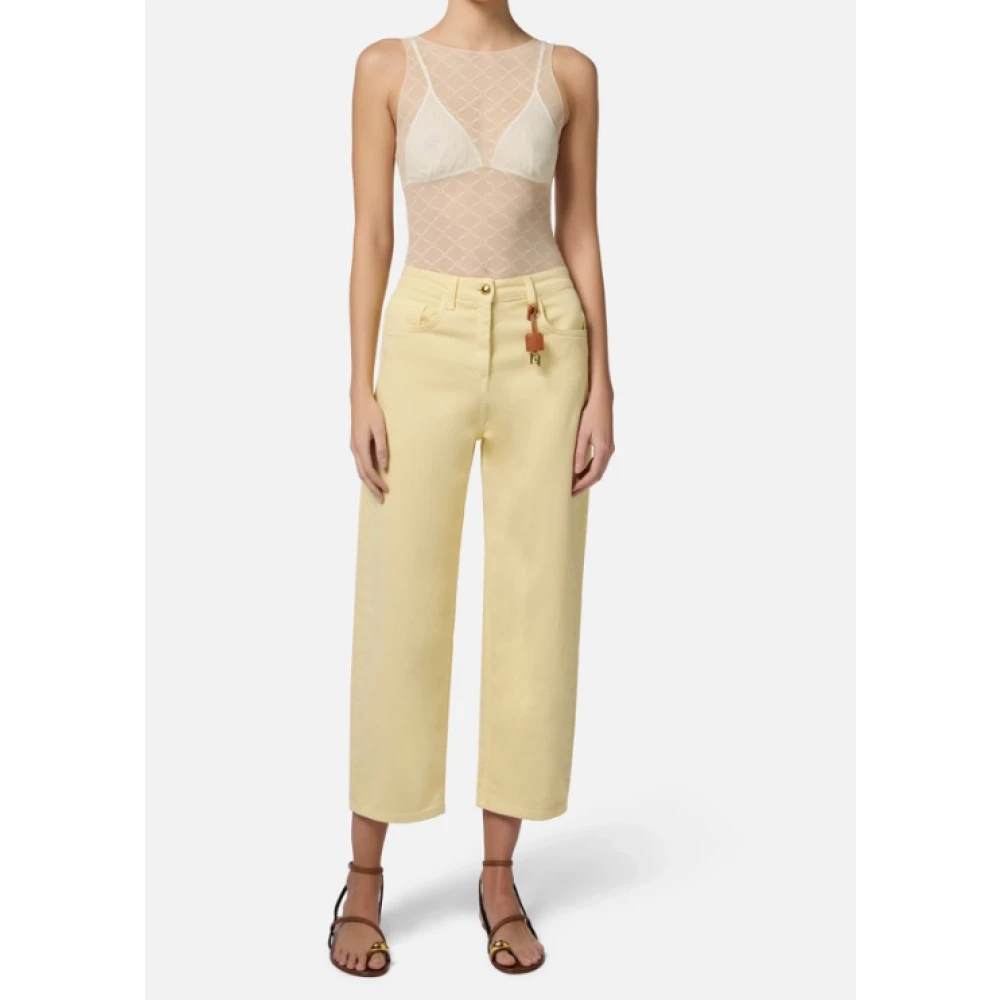 Elisabetta Franchi Mouwloze top van jacquard tule met diamantpatroon Yellow Dames