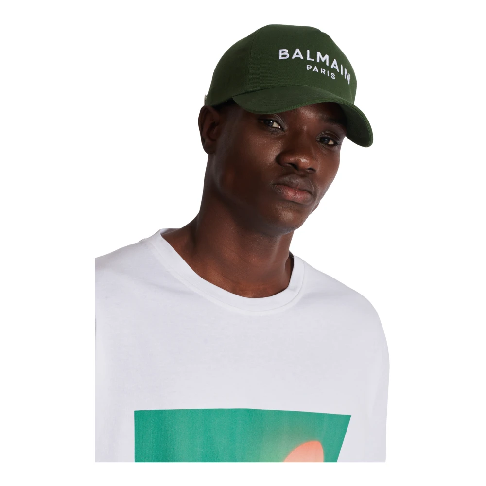 Balmain Katoenen pet met Parijs borduursel Green Heren