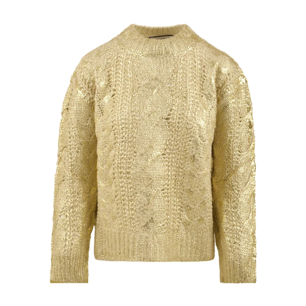 Akep Women's Beige Round-Neck Knitwear, Xs, Golden Jumpers For Stylish Look
