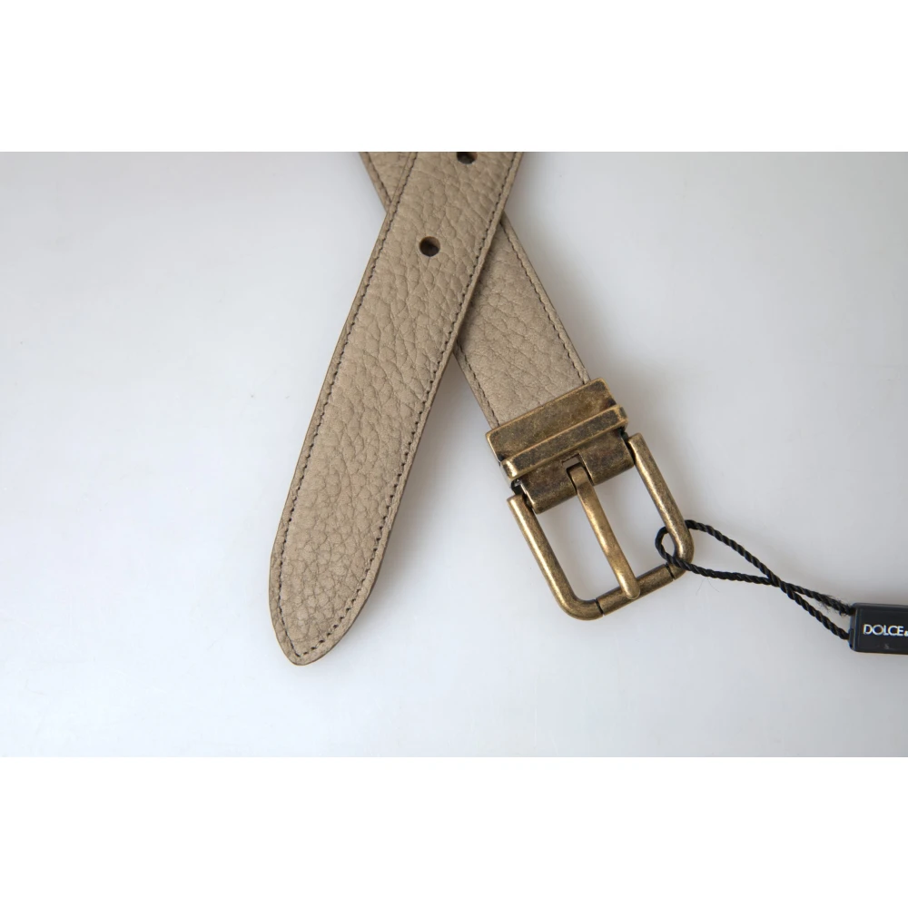 Dolce & Gabbana Elegante Beige Leren Riem met Metalen Gesp Beige Heren