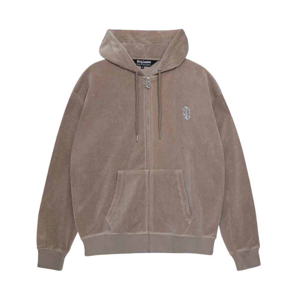 Juicy Couture Velours Hoodie met DL Monogram Rits Beige Heren