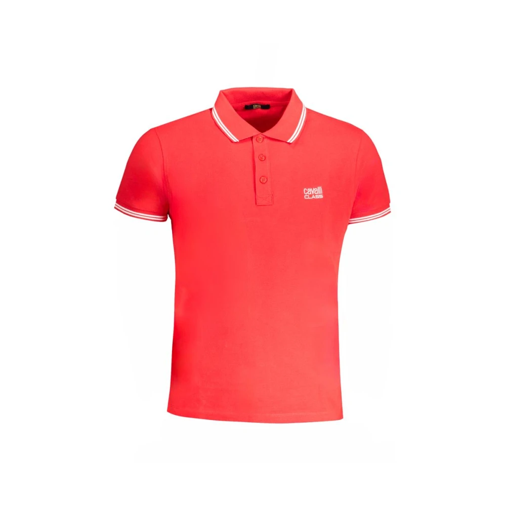 Cavalli Class Men's Red Polo Shirts,, Cotton Polo Shirt With Embroidery 2XL