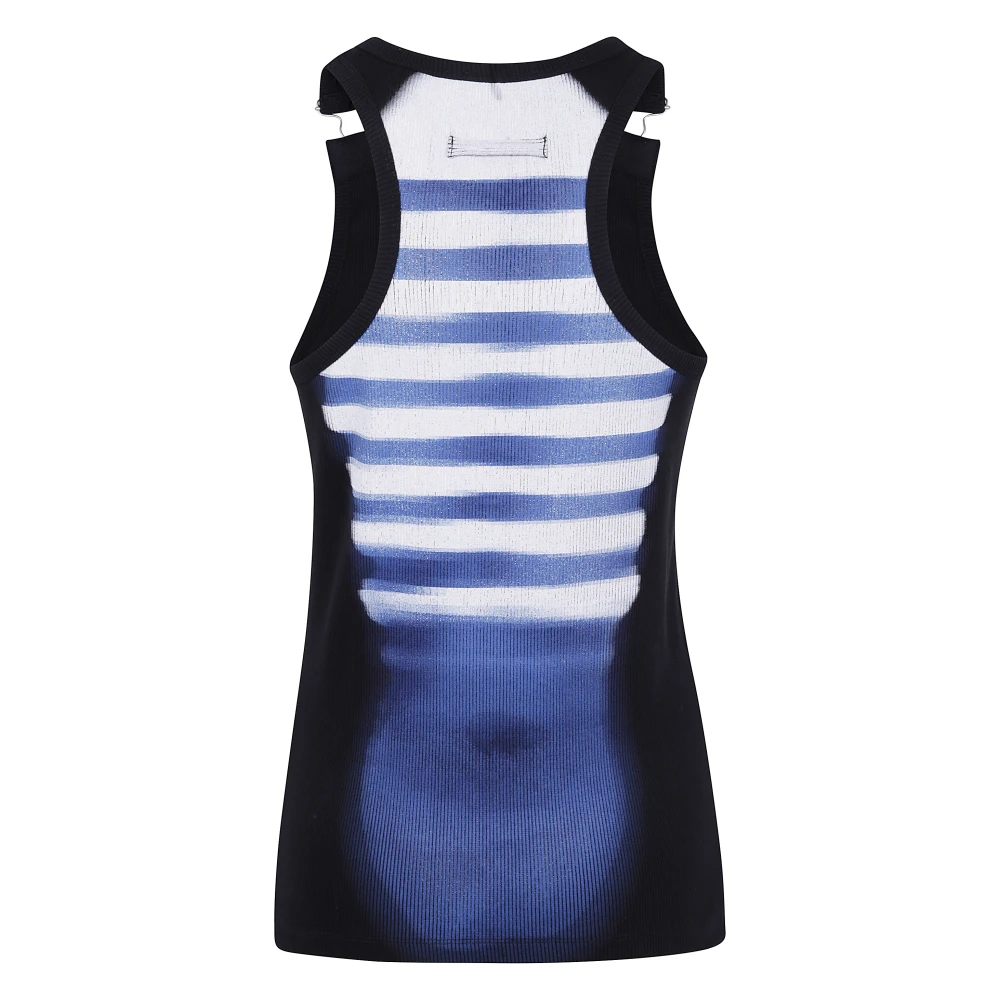 Jean Paul Gaultier Geribbelde tanktop met 'Le Heren' print Blue Dames