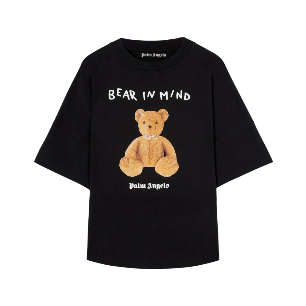 Palm Angels Zwarte Teddybeer Logo Print T-shirt Black Heren