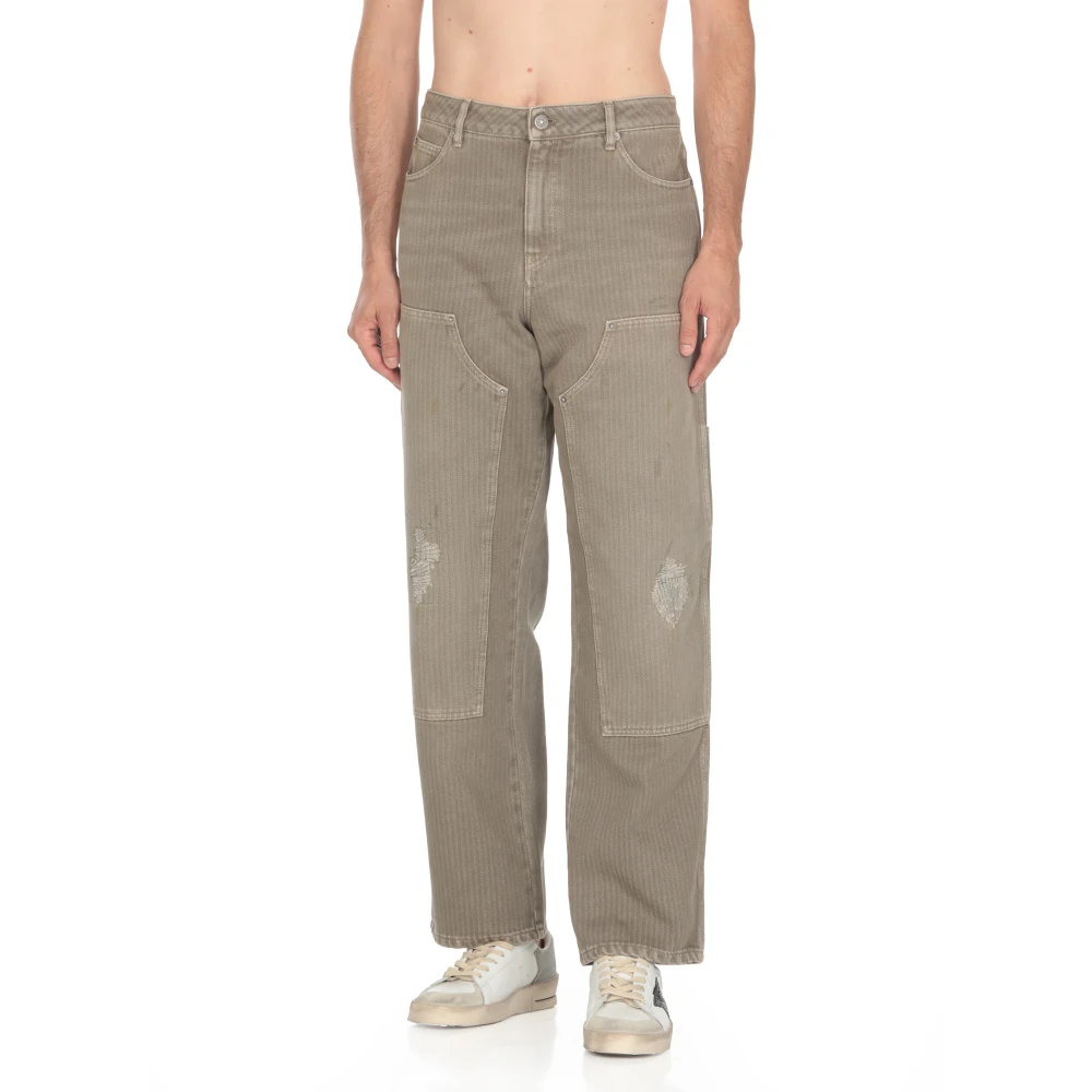 Golden Goose Groene katoenen broek met distressed details Green Heren
