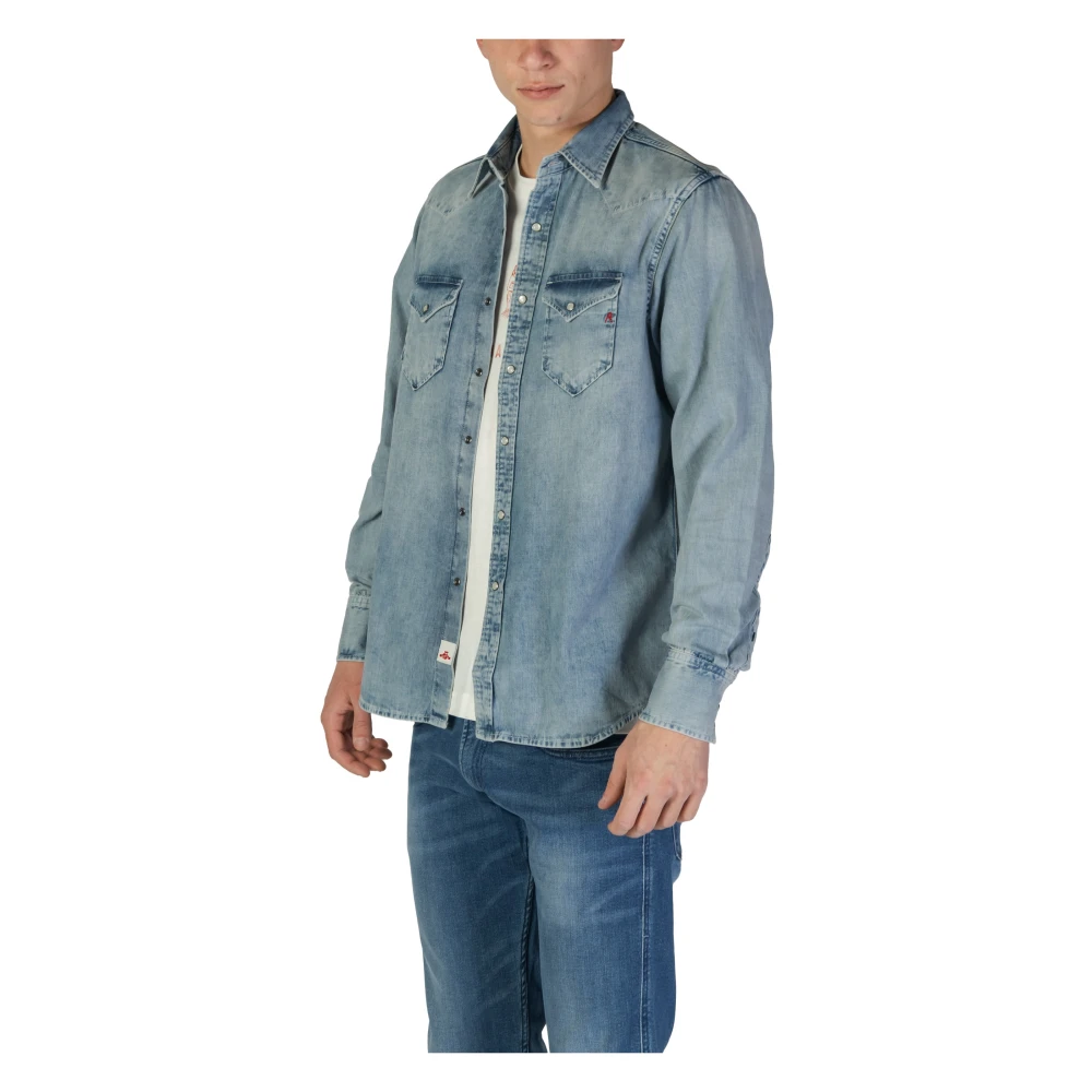 Replay Katoenen Shirt met Lange Mouwen Blue Heren