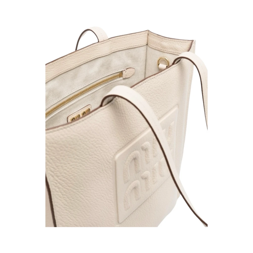 Miu Madras Kalfsleren Tote Tas Beige Dames