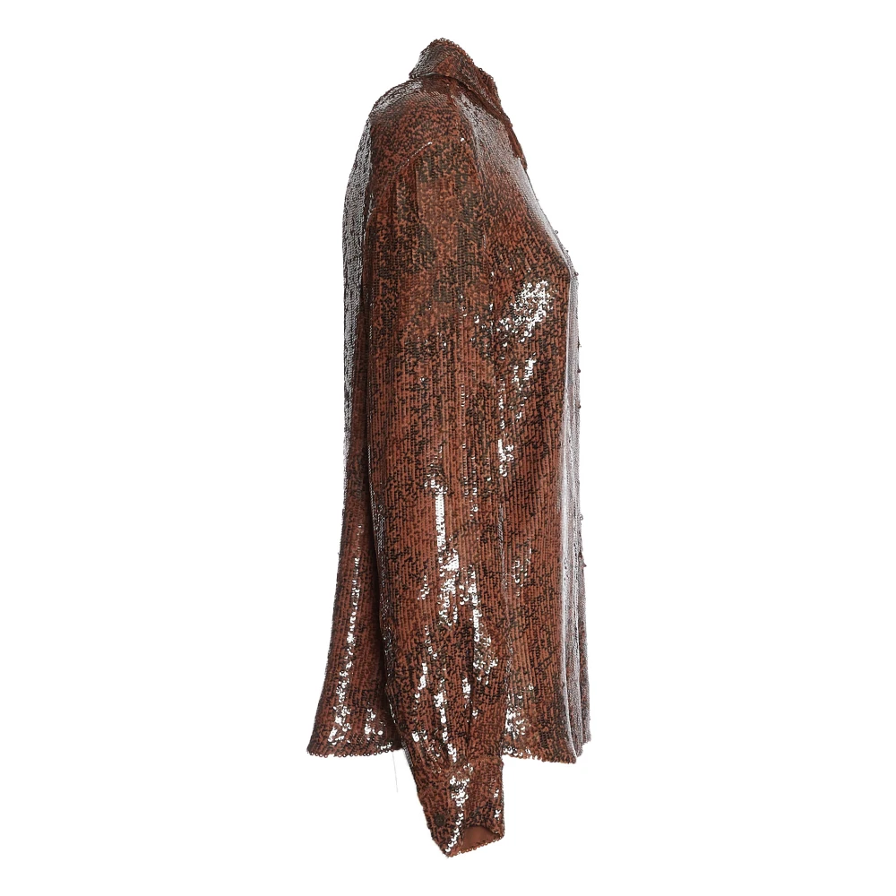 Dries Van Noten Paillet Cacao Shirt Aw24 Brown Dames