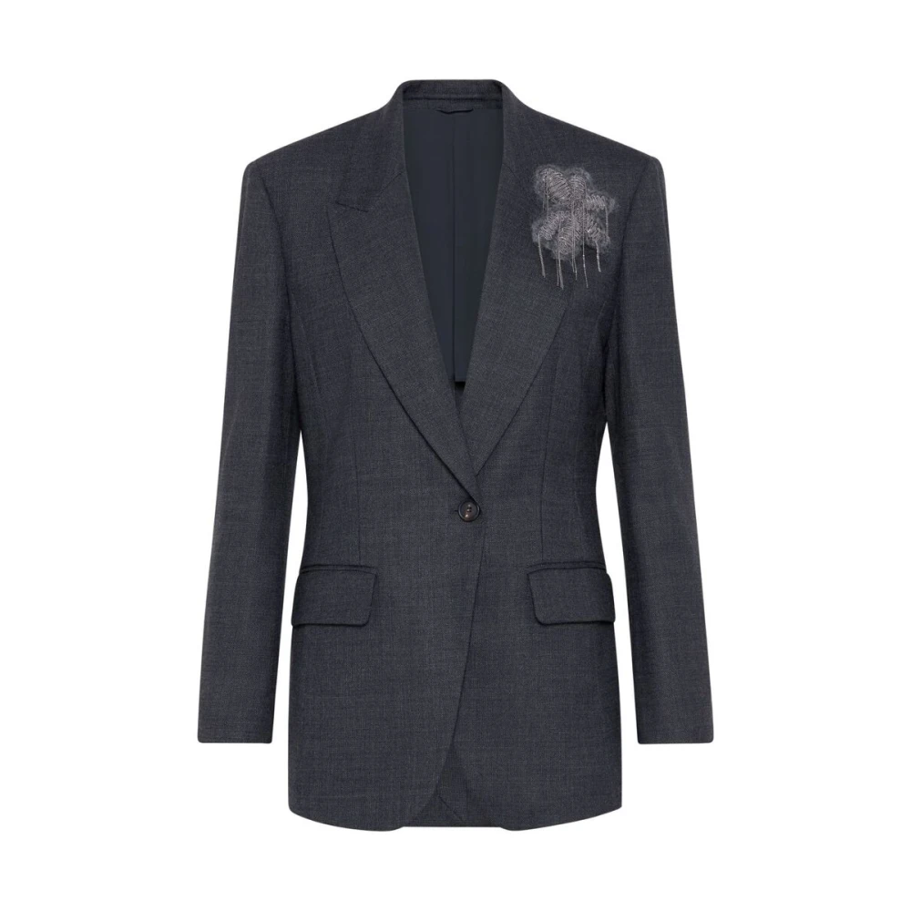BRUNELLO CUCINELLI Donkergrijze Wolmix Bloemenjasje Gray Dames