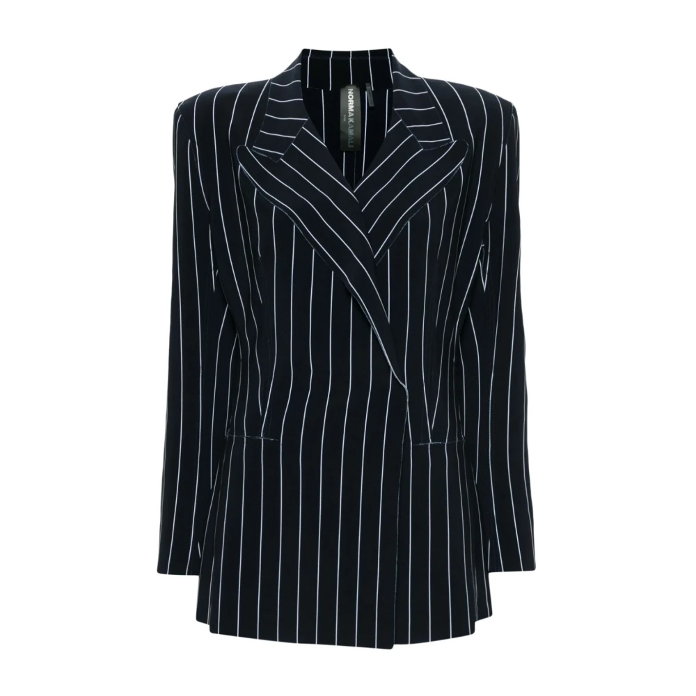Norma Kamali Blauw Pinstripe Double-Breasted Jas Blue Dames