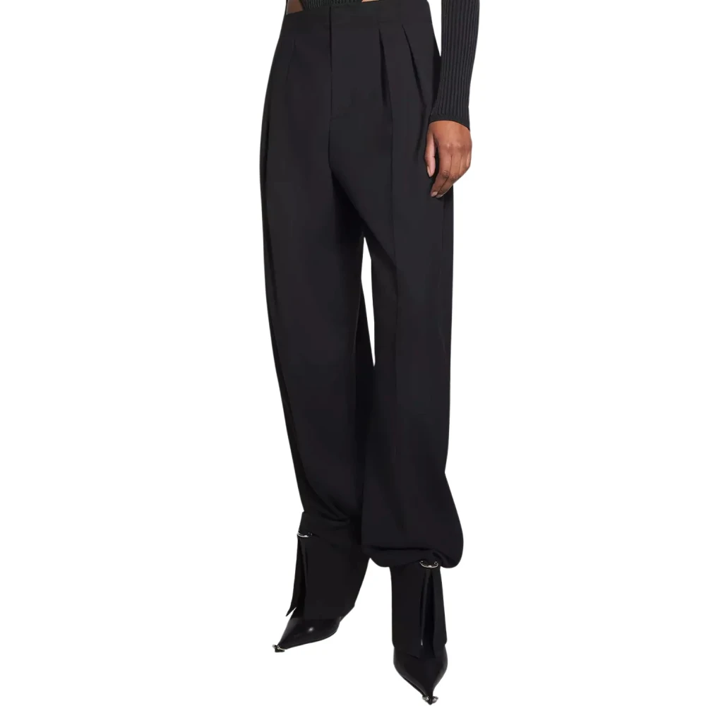Mugler Black Wool Blend Wide Leg Trousers - Female - Wide Trousers - S - Trousers