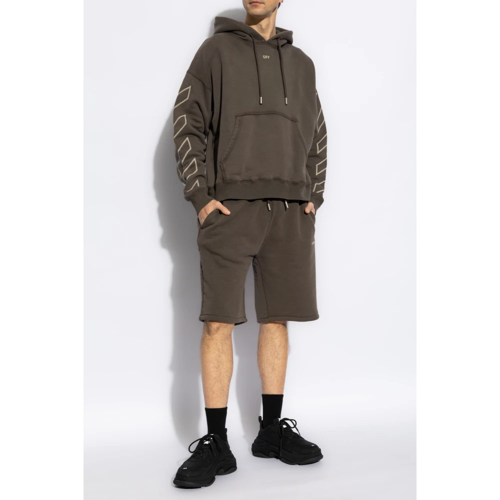 Off White Logo shorts Brown Heren