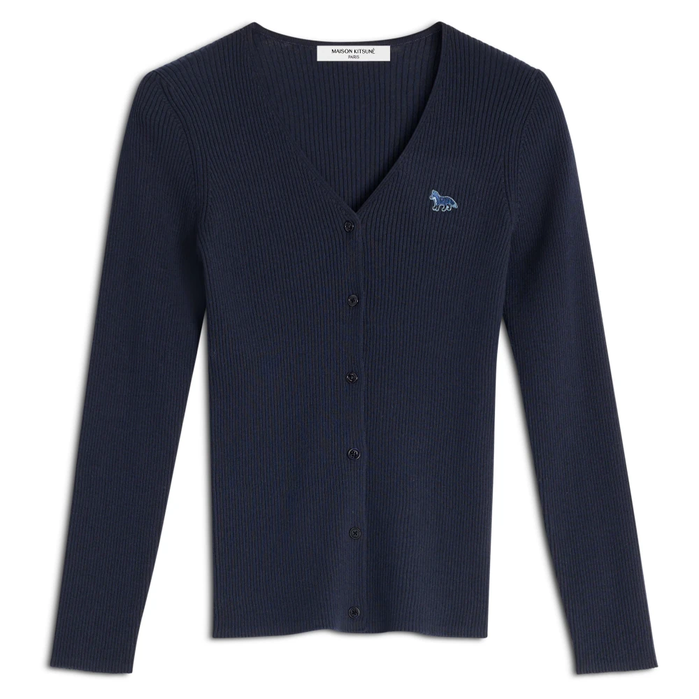 Maison Kitsuné Blue Ribbed Cardigan - Female - Cardigans - L - Knitwear