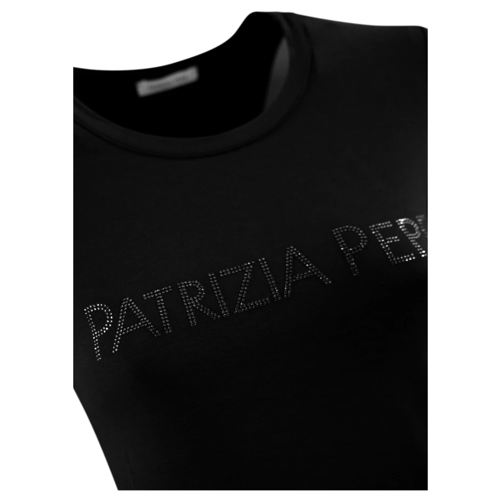PATRIZIA PEPE Zwart Logo T-shirt met Strass Black Dames
