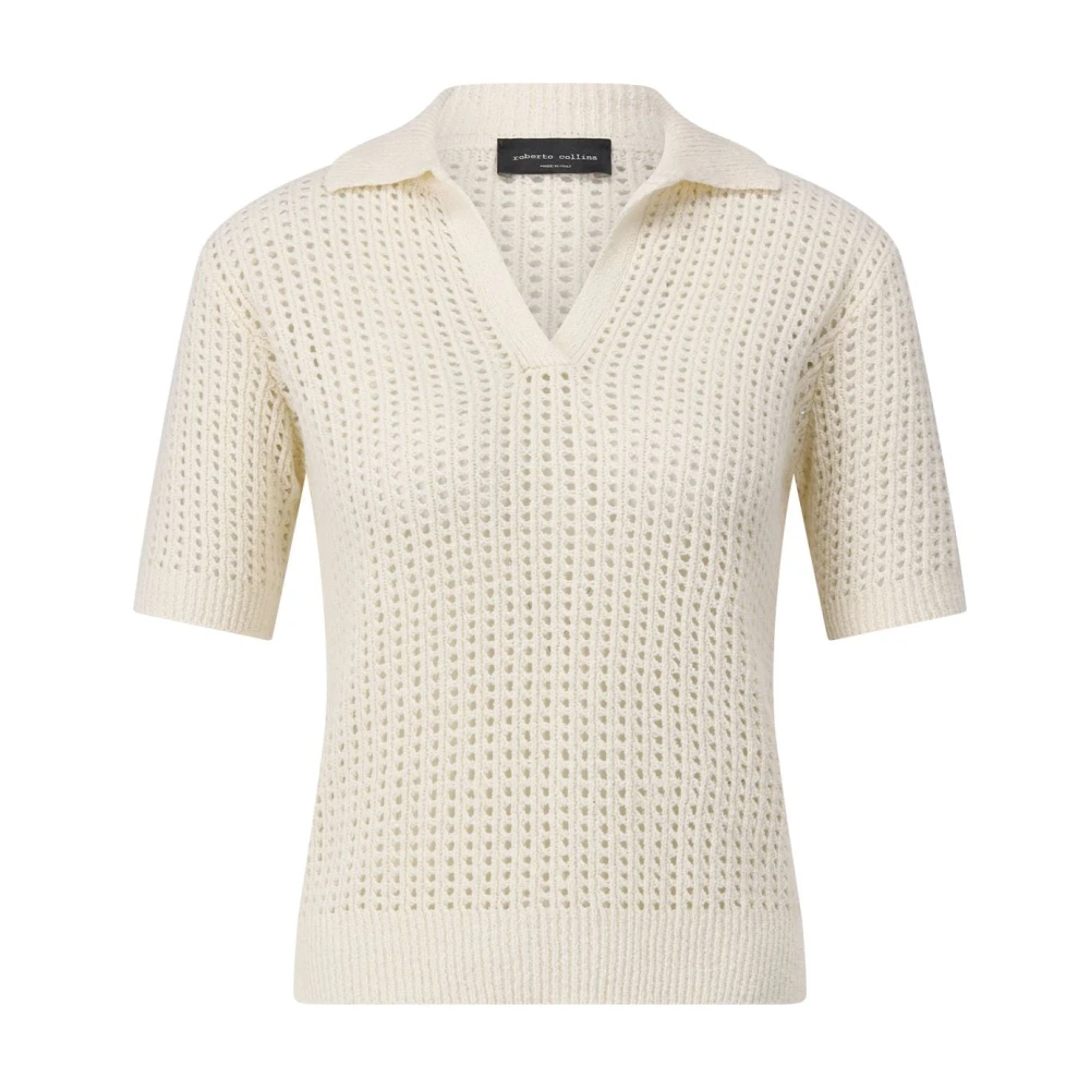 Roberto Collina Klassieke Poloshirt met Gebreid Patroon Beige Dames