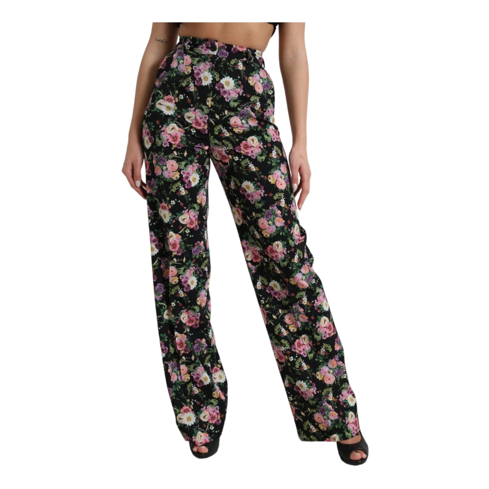 Dolce & Gabbana Zwarte Bloemen Wijde Broek Multicolor Dames