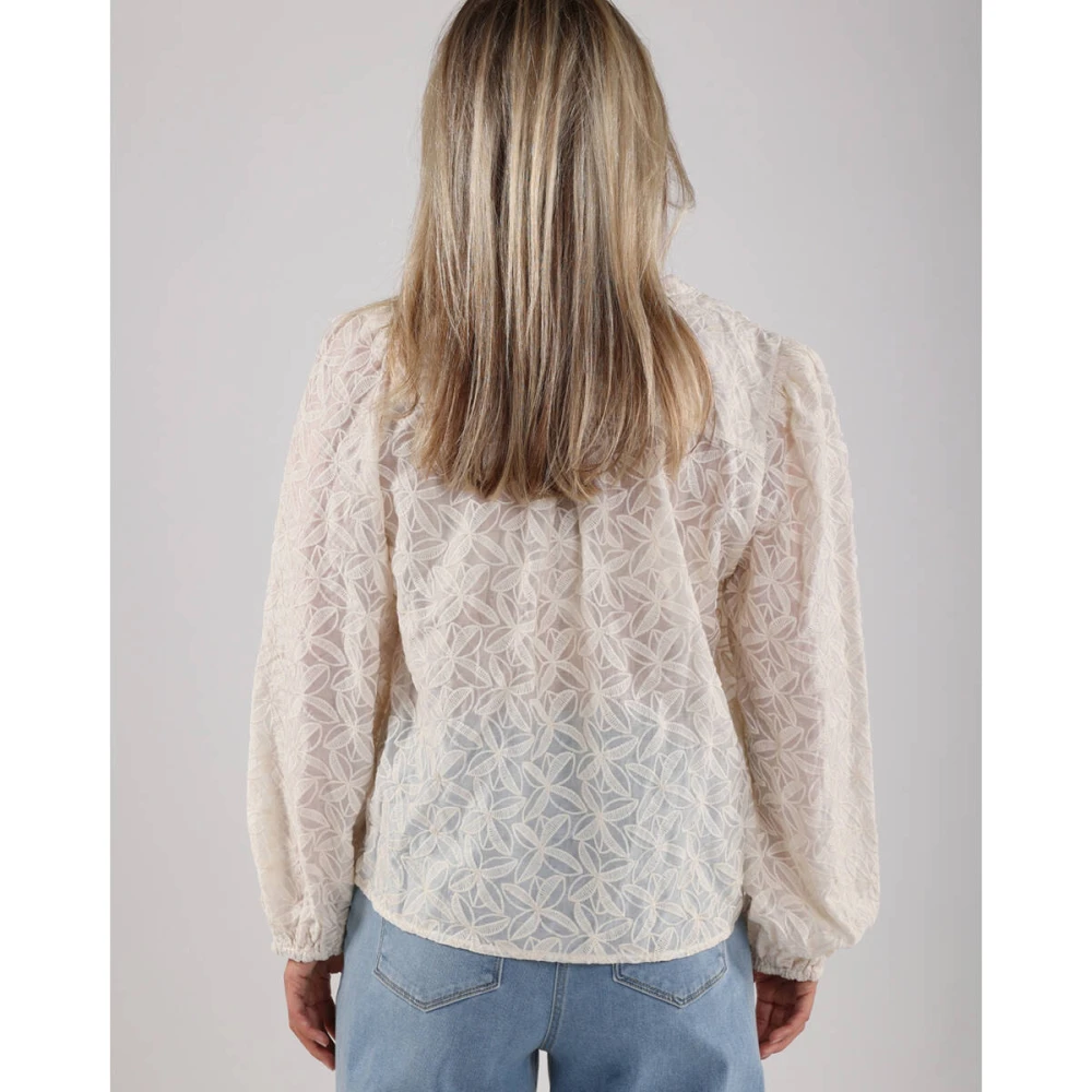 Nukus Geborduurde Malaga Blouse Beige Dames
