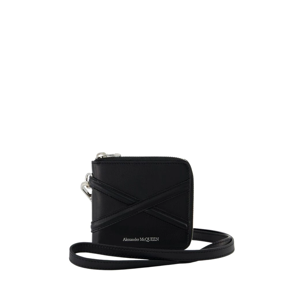Alexander Mcqueen Men's Black Wallets & Cardholders, One Size, Leather Zip Around Billfold Wallet - House Strap Detail