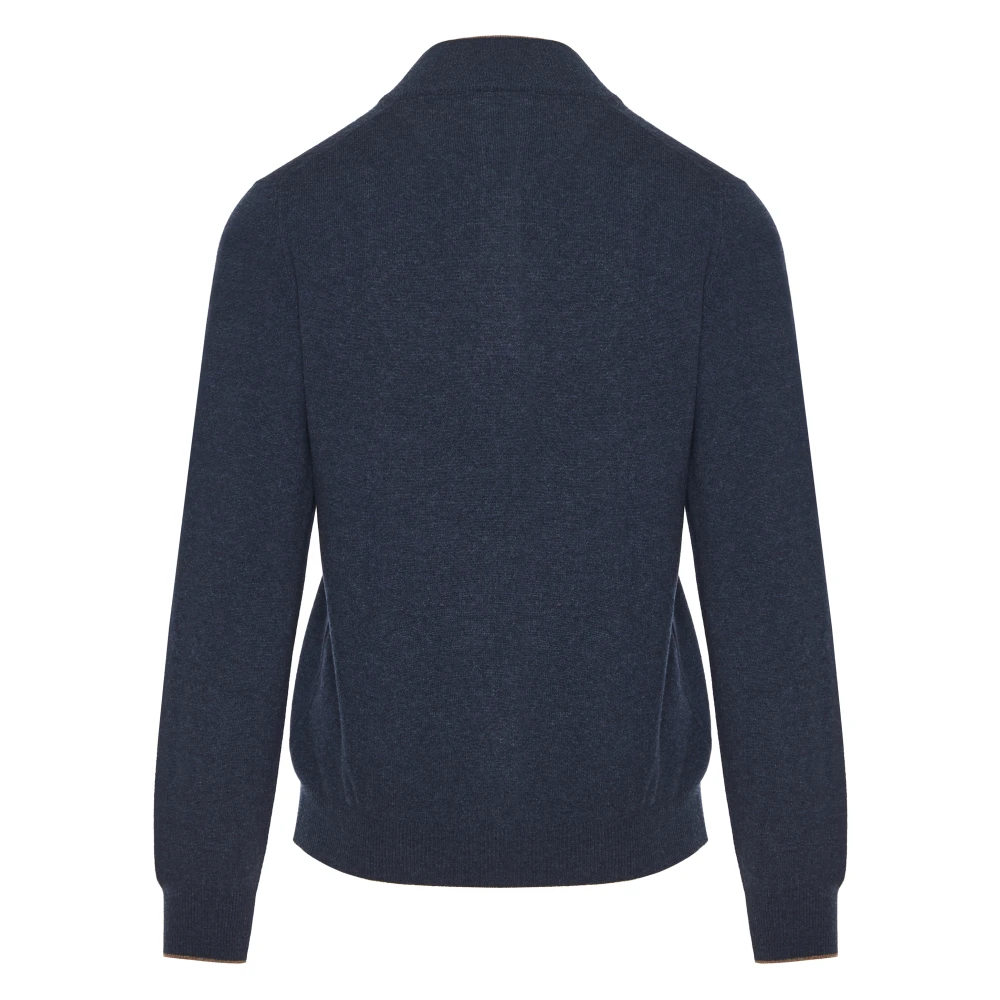 Gran Sasso Luxe Half-Zip Gebreide Trui Blue Heren