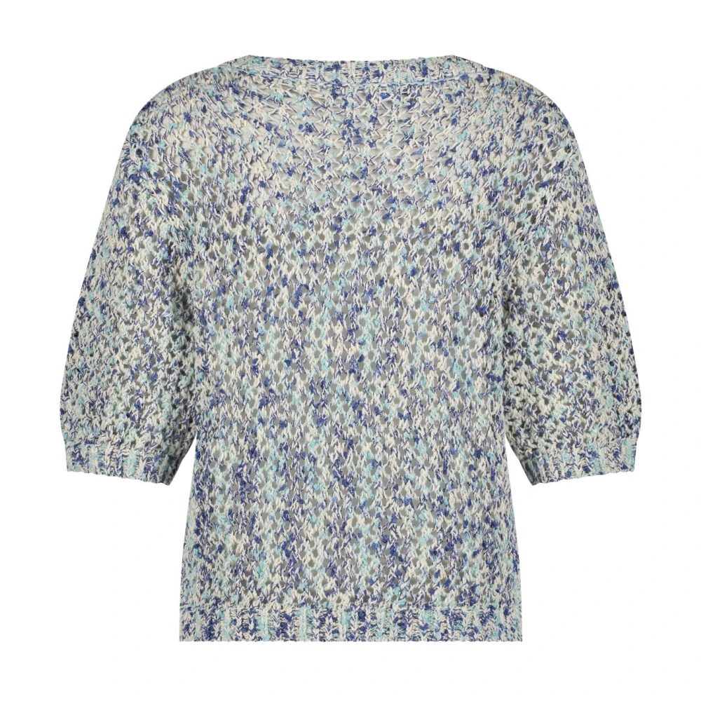 Red Button Blauwe Melange Gebreide Top met Pofmouwen Blue Dames