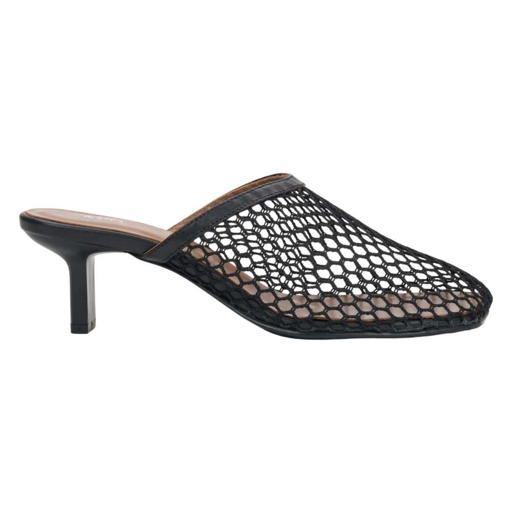 Estro Black Heeled Mules, Female, 6 Uk, Perforated Mule Slippers With Stiletto Heel
