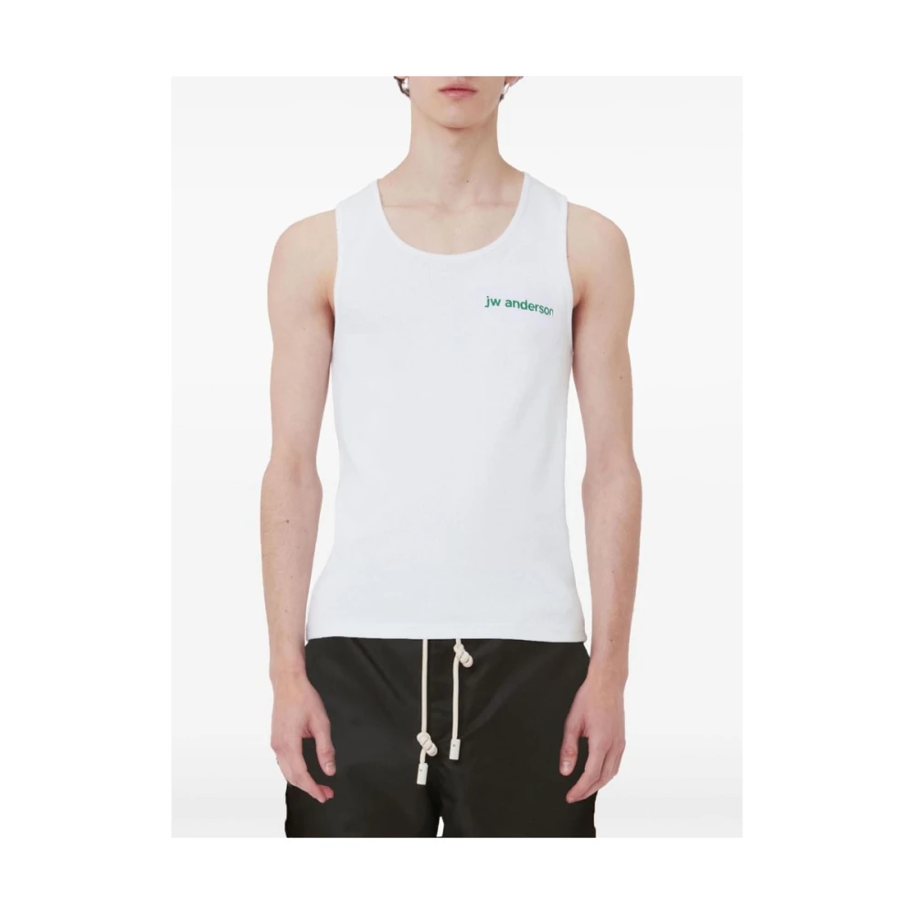 JW Anderson Wit Logo Geborduurde Mouwloze T-shirt White Heren