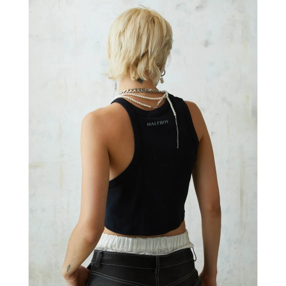 Halfboy Asymmetrische Tank Top Crop Zwart Black Dames