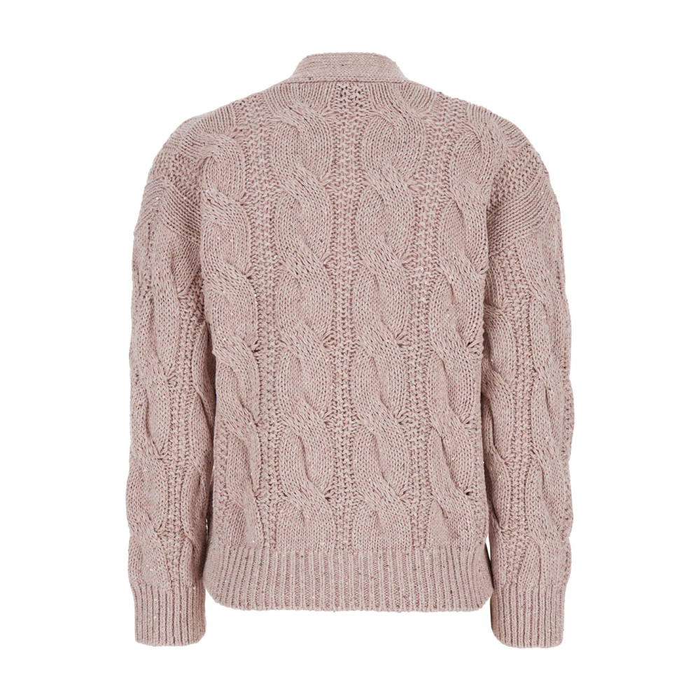 Eleventy Roze Gebreid Vest Katoen Linnen Mix Pink Dames