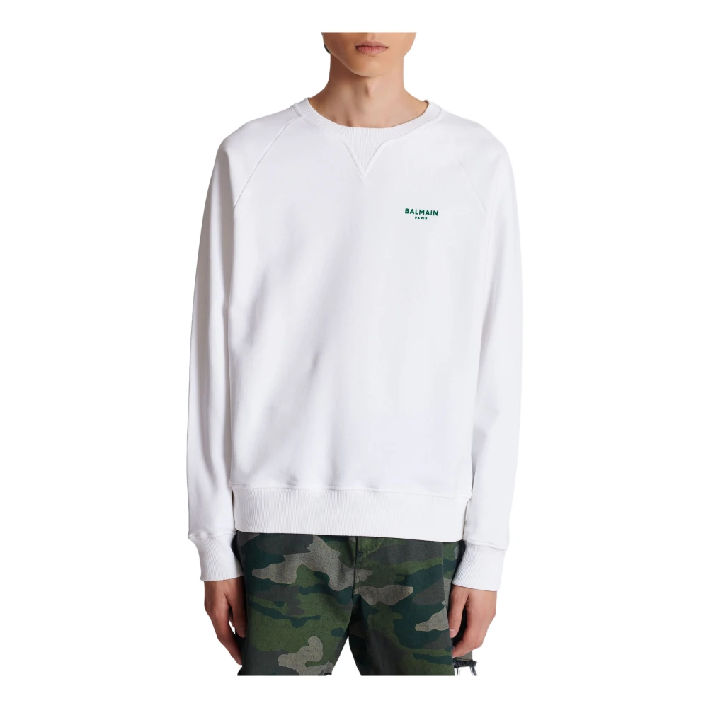 Balmain Flocked Sweatshirt White Heren