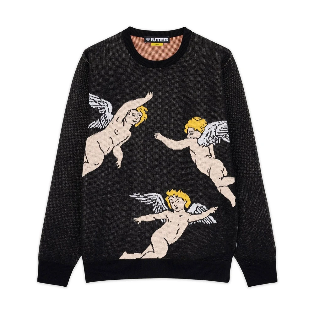 Iuter Zwarte Katoenen Trui Herfst Winter 2024 Black Heren