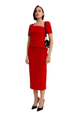 red-asymmetric-neckline-dress