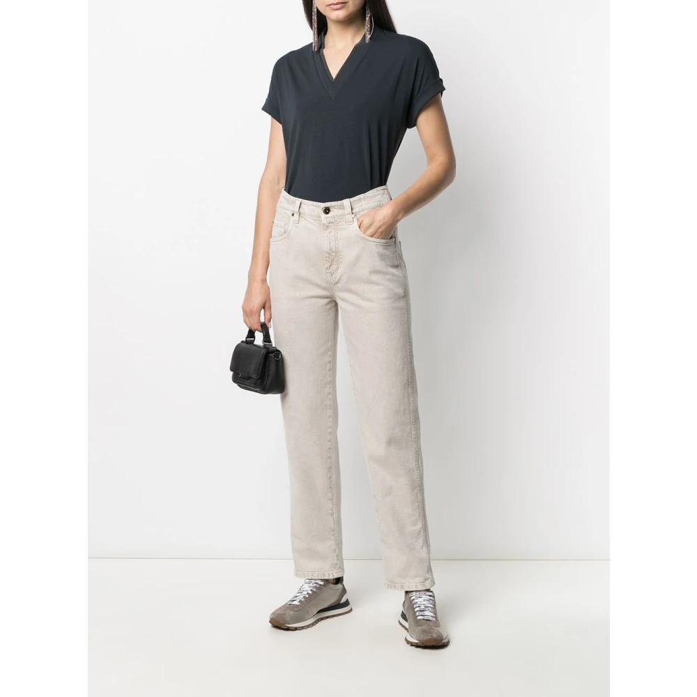 BRUNELLO CUCINELLI Blauwe V-hals katoenen trui Blue Dames
